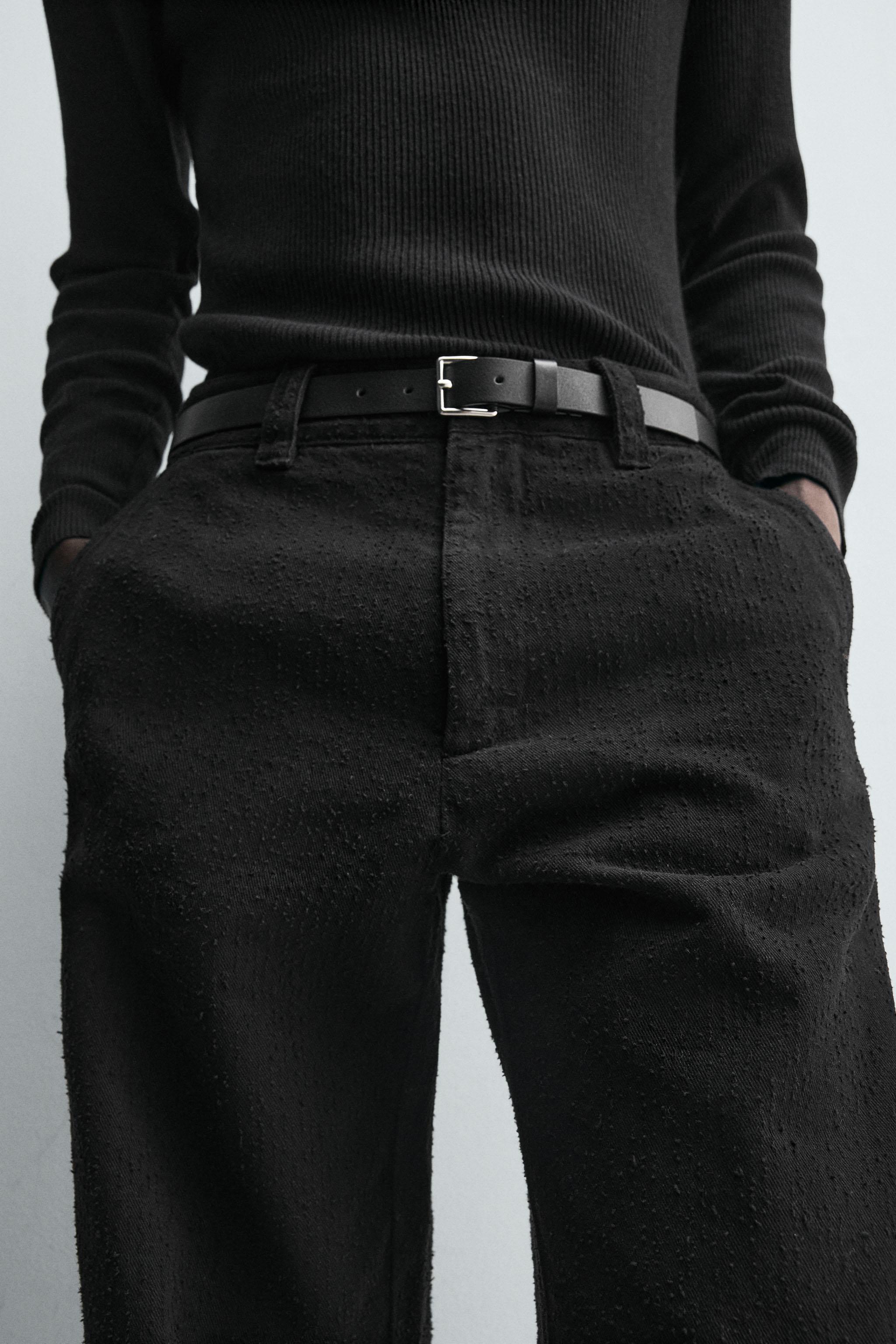 TEXTURED STRAIGHT FIT PANTS